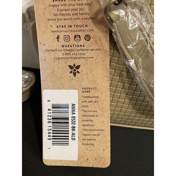 ANUSCHKA Almond Woven Genuine Leather TopZip Bucket Shoulder Bag Crossbody Purse - Picture 8 of 8